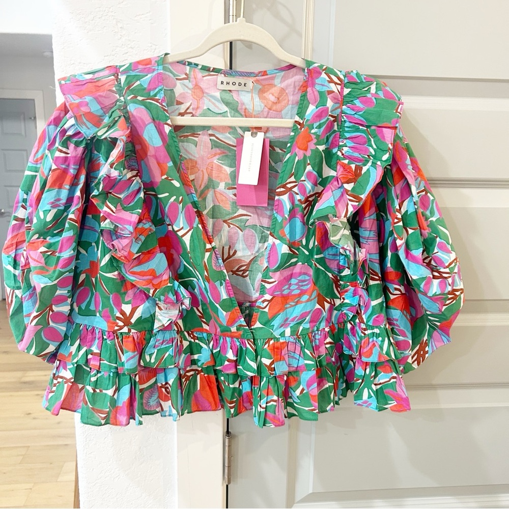 NWT Anthropologie Rhode Elodie Floral Ruffle Blouse - Picture 3 of 5